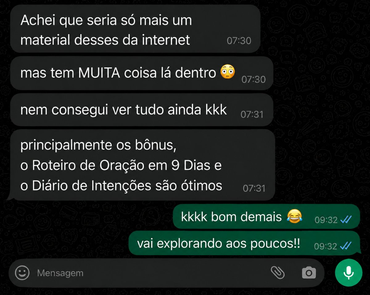 Elogio ao conteúdo interno, especialmente os bônus como Roteiro de Oração e Diário de Intenções