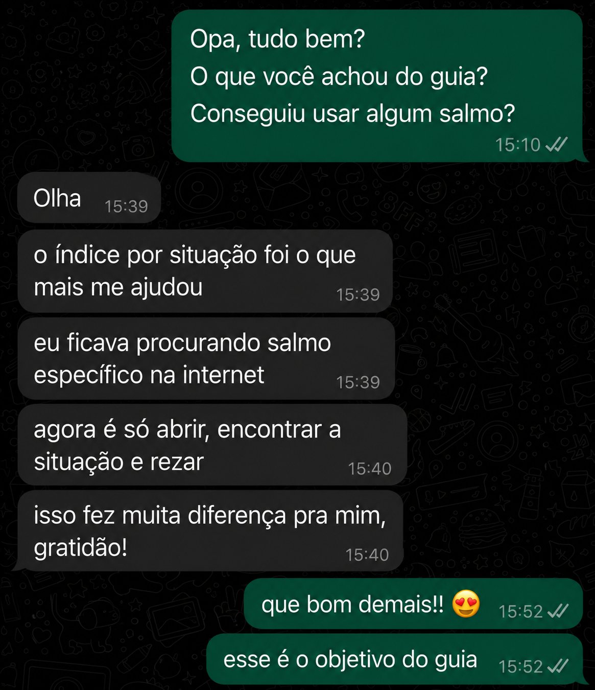 Depoimento sobre a utilidade do índice por situação para encontrar salmos específicos